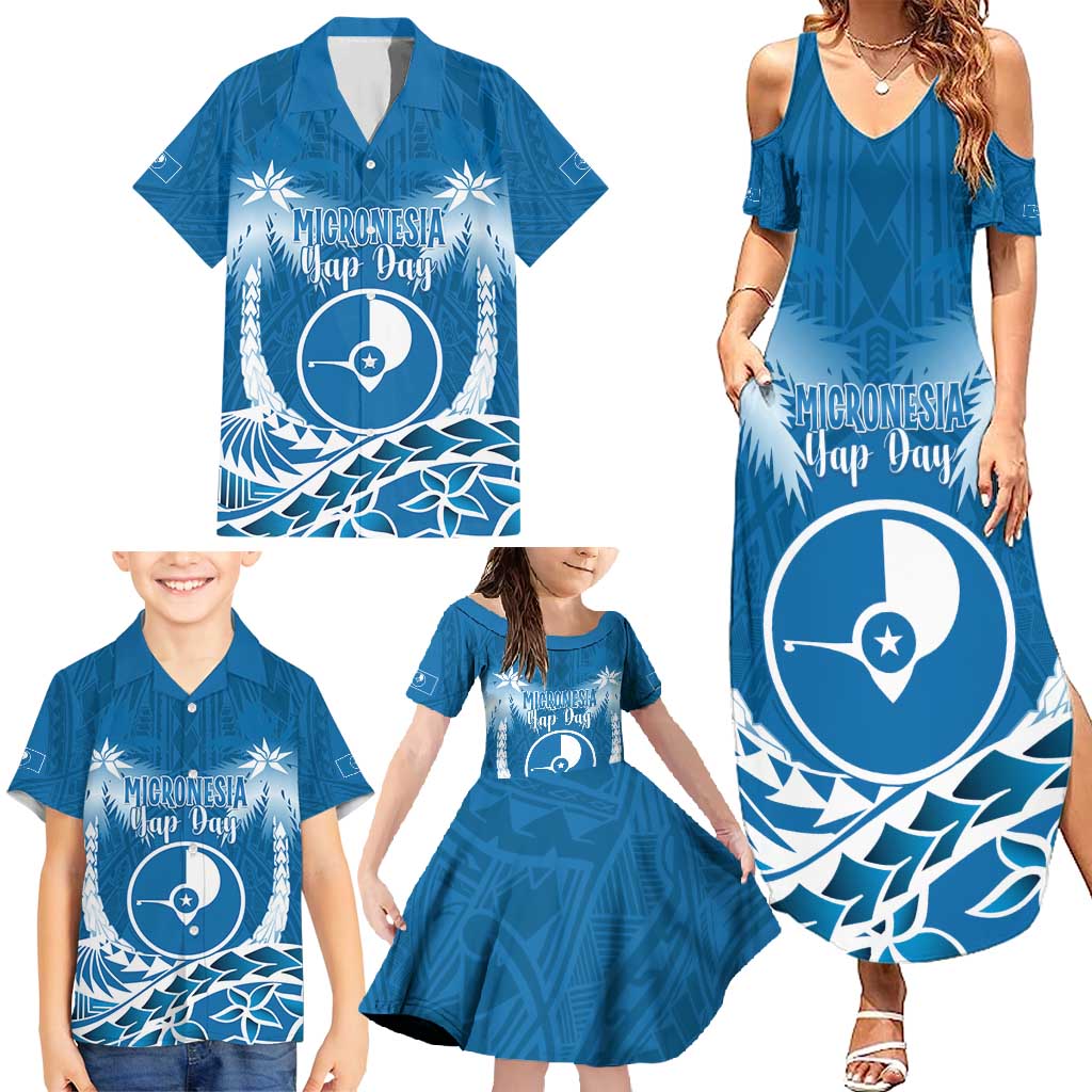 FSM Yap Day Family Matching Summer Maxi Dress and Hawaiian Shirt 2025 Wa'ab Micronesia Flag Color LT14 - Polynesian Pride