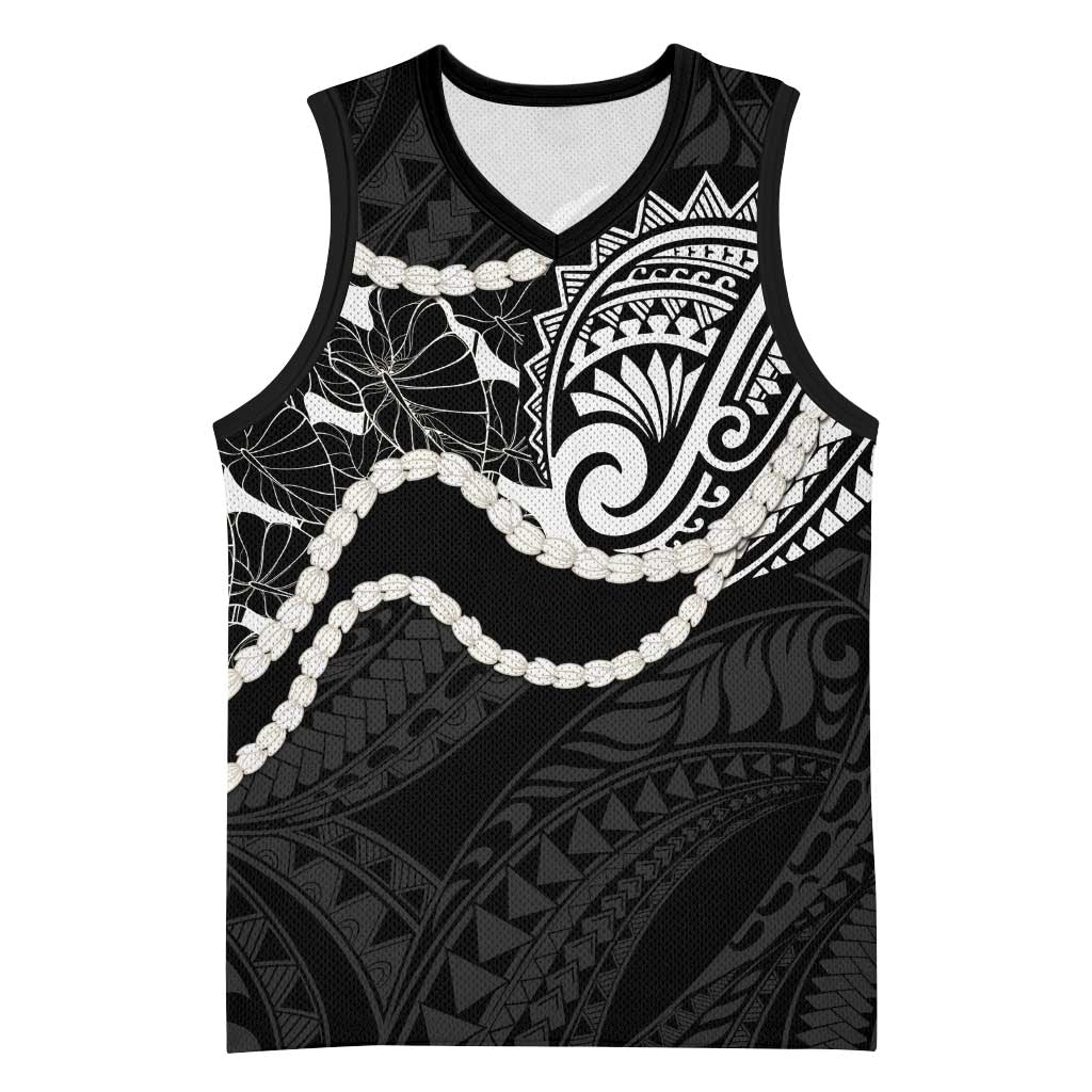 Aloha Hawaii Kalo Pikake Lei Basketball Jersey Chest Tattoo Black Hawaiian Pattern