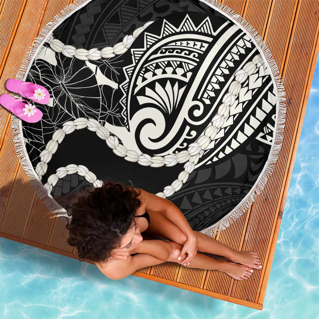 Aloha Hawaii Kalo Pikake Lei Beach Blanket Chest Tattoo Black Hawaiian Pattern
