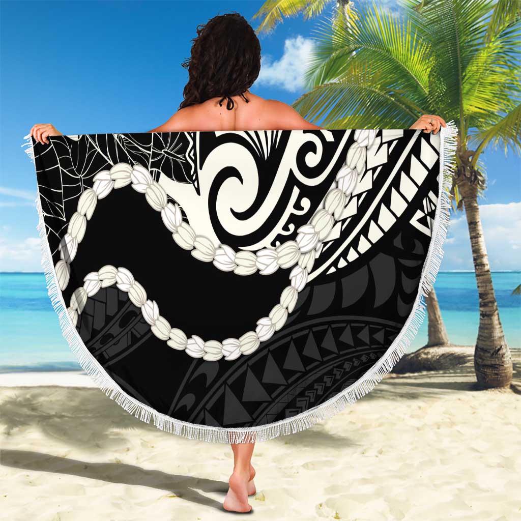 Aloha Hawaii Kalo Pikake Lei Beach Blanket Chest Tattoo Black Hawaiian Pattern