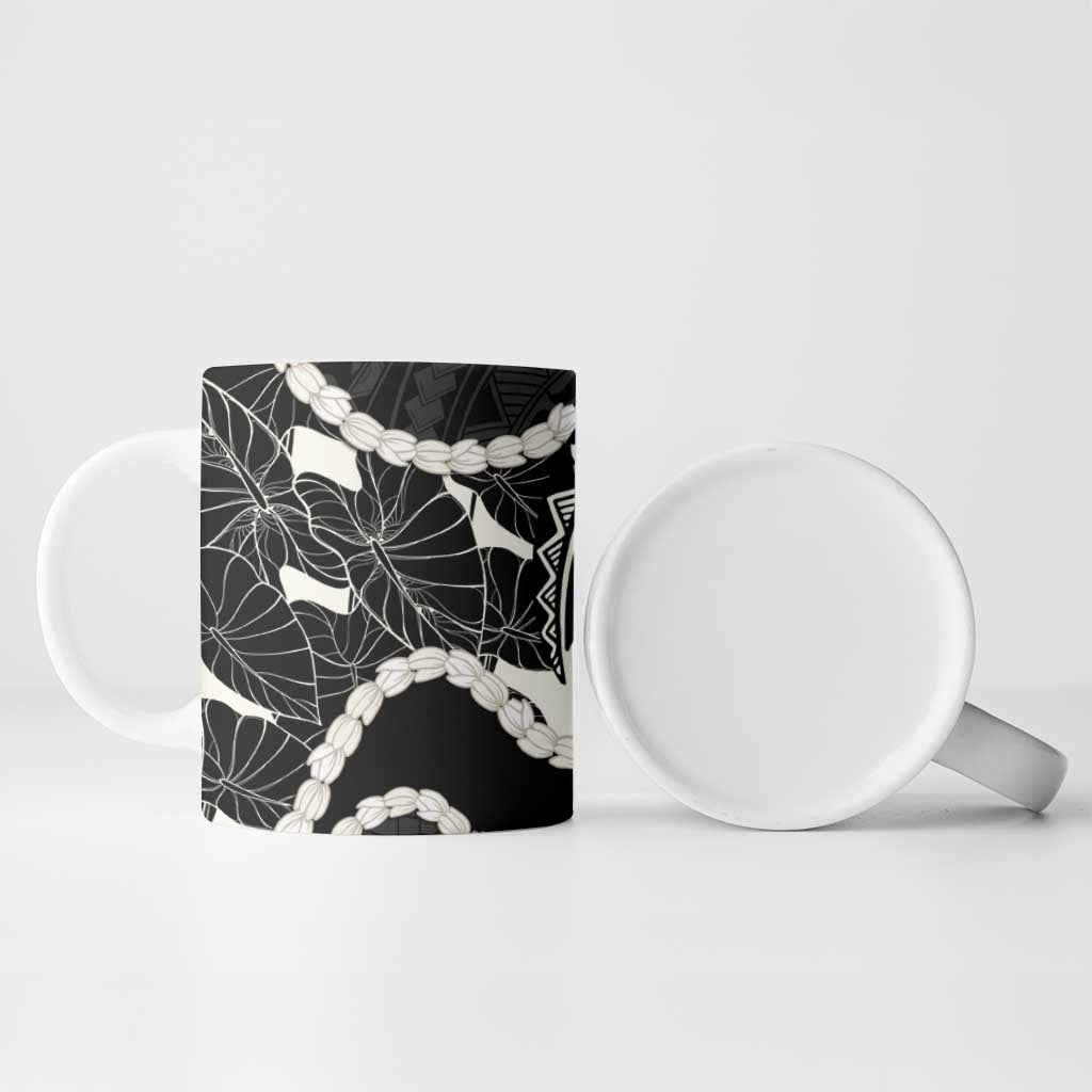 Aloha Hawaii Kalo Pikake Lei Ceramic Mug Chest Tattoo Black Hawaiian Pattern