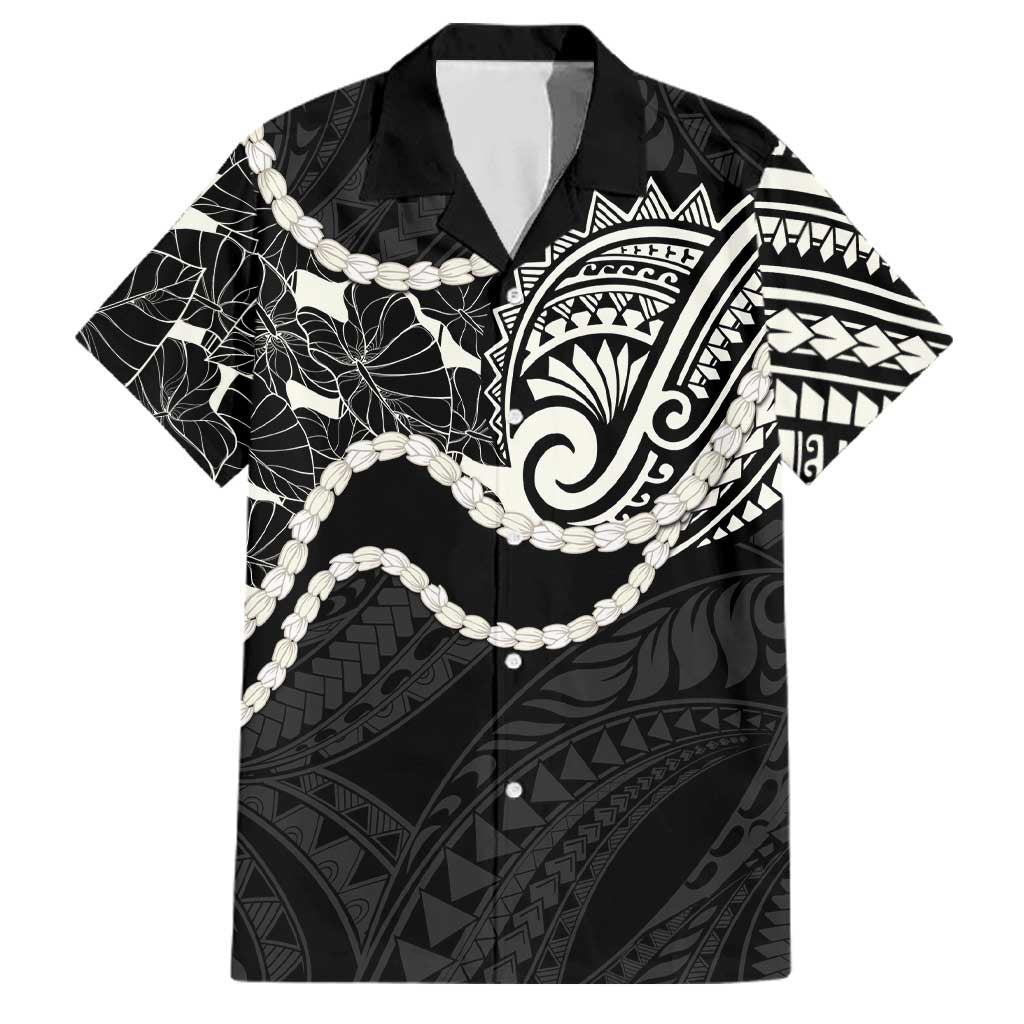Aloha Hawaii Kalo Pikake Lei Family Matching Off The Shoulder Long Sleeve Dress and Hawaiian Shirt Chest Tattoo Black Hawaiian Pattern LT14 Dad's Shirt - Short Sleeve Black - Polynesian Pride