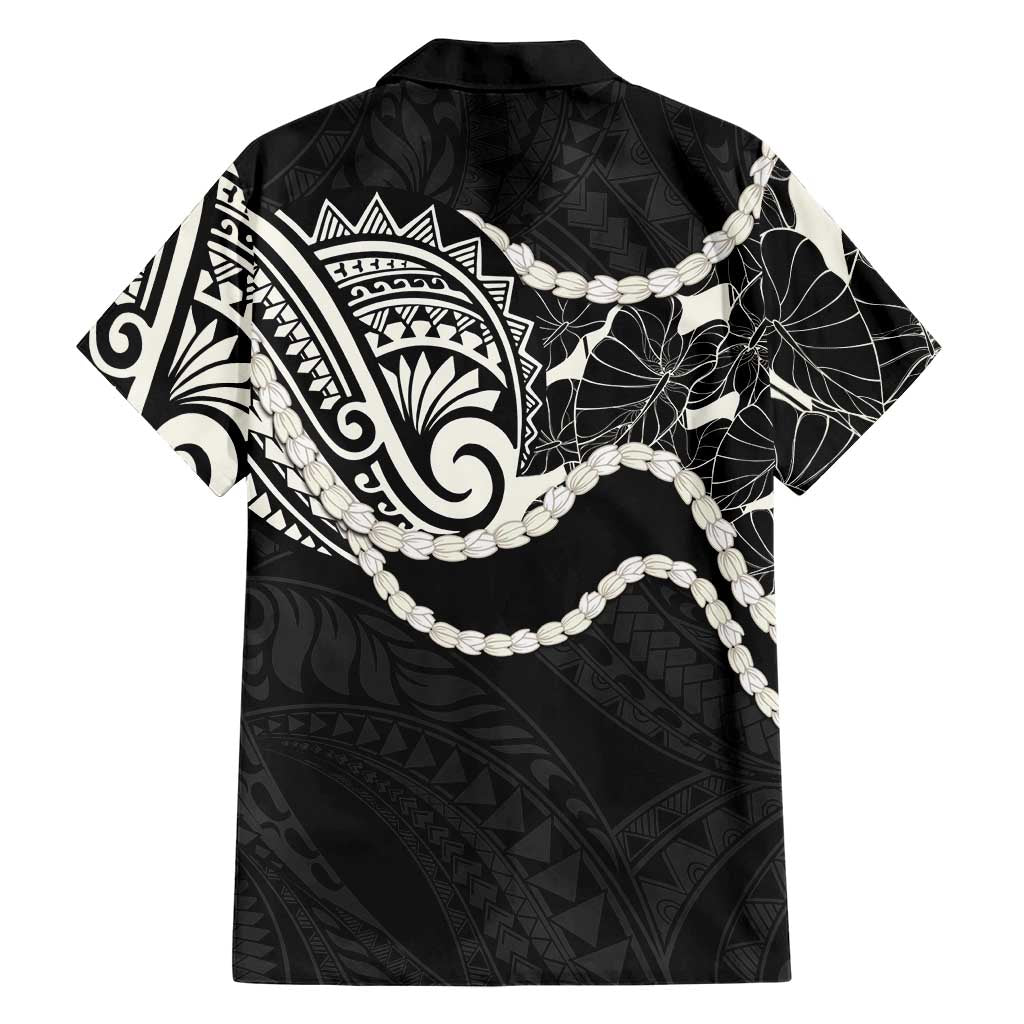 Aloha Hawaii Kalo Pikake Lei Family Matching Off The Shoulder Long Sleeve Dress and Hawaiian Shirt Chest Tattoo Black Hawaiian Pattern LT14 - Polynesian Pride