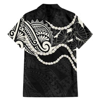 Aloha Hawaii Kalo Pikake Lei Family Matching Off The Shoulder Long Sleeve Dress and Hawaiian Shirt Chest Tattoo Black Hawaiian Pattern LT14 - Polynesian Pride