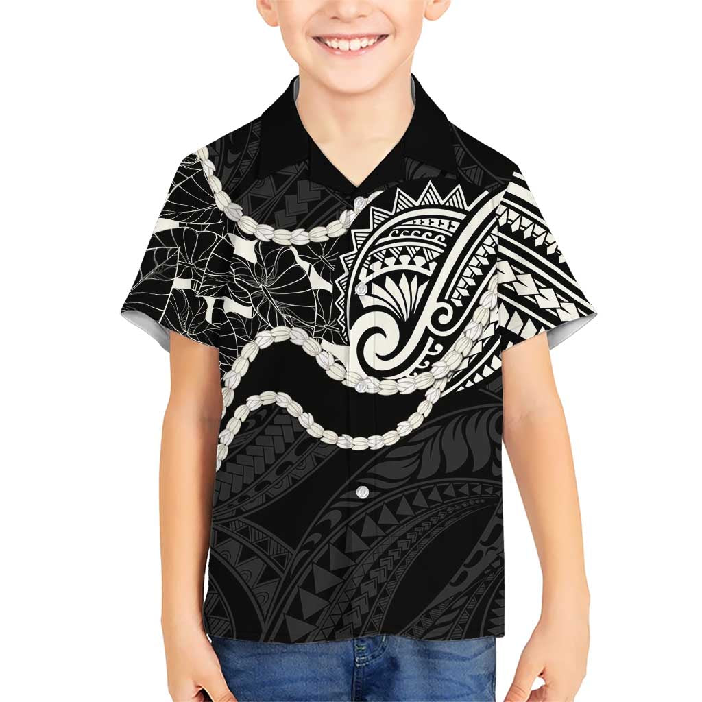 Aloha Hawaii Kalo Pikake Lei Family Matching Off The Shoulder Long Sleeve Dress and Hawaiian Shirt Chest Tattoo Black Hawaiian Pattern LT14 Son's Shirt Black - Polynesian Pride