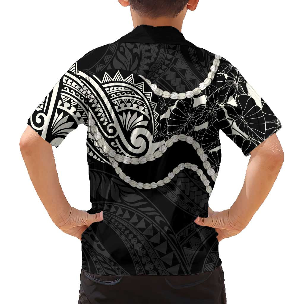 Aloha Hawaii Kalo Pikake Lei Family Matching Off Shoulder Maxi Dress and Hawaiian Shirt Chest Tattoo Black Hawaiian Pattern LT14 - Polynesian Pride