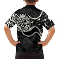 Aloha Hawaii Kalo Pikake Lei Family Matching Off Shoulder Maxi Dress and Hawaiian Shirt Chest Tattoo Black Hawaiian Pattern LT14 - Polynesian Pride