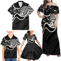 Aloha Hawaii Kalo Pikake Lei Family Matching Off Shoulder Maxi Dress and Hawaiian Shirt Chest Tattoo Black Hawaiian Pattern LT14 - Polynesian Pride