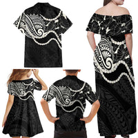 Aloha Hawaii Kalo Pikake Lei Family Matching Off Shoulder Maxi Dress and Hawaiian Shirt Chest Tattoo Black Hawaiian Pattern LT14 - Polynesian Pride