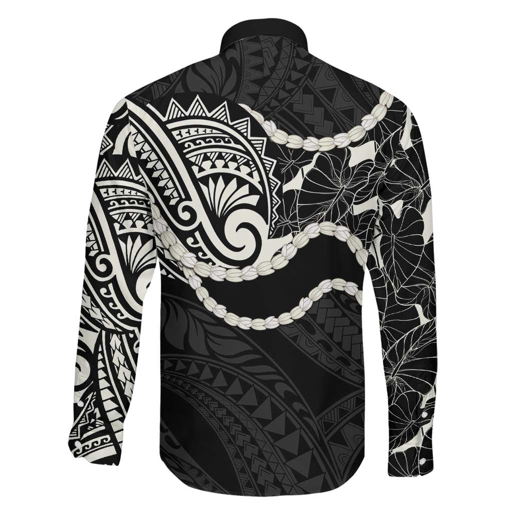 Aloha Hawaii Kalo Pikake Lei Family Matching Off Shoulder Maxi Dress and Hawaiian Shirt Chest Tattoo Black Hawaiian Pattern LT14 - Polynesian Pride