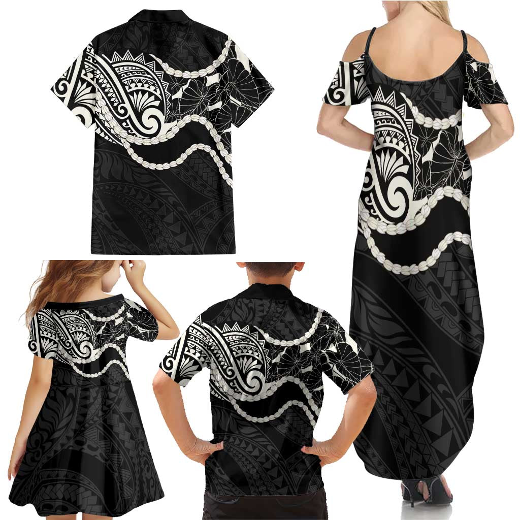 Aloha Hawaii Kalo Pikake Lei Family Matching Summer Maxi Dress and Hawaiian Shirt Chest Tattoo Black Hawaiian Pattern LT14 - Polynesian Pride