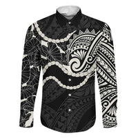 Aloha Hawaii Kalo Pikake Lei Family Matching Tank Maxi Dress and Hawaiian Shirt Chest Tattoo Black Hawaiian Pattern LT14 Dad's Shirt - Long Sleeve Black - Polynesian Pride