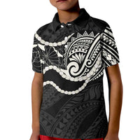 Aloha Hawaii Kalo Pikake Lei Kid Polo Shirt Chest Tattoo Black Hawaiian Pattern