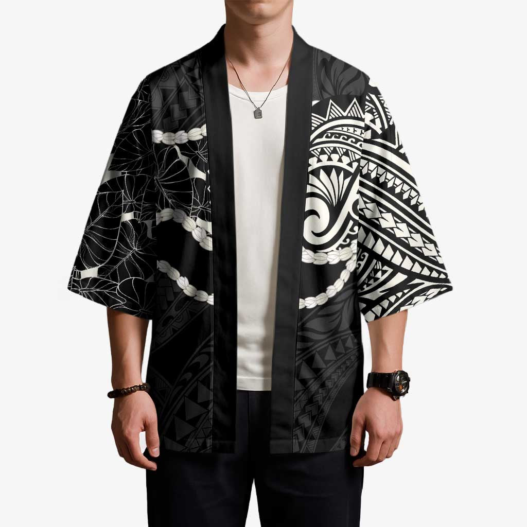 Aloha Hawaii Kalo Pikake Lei Kimono Chest Tattoo Black Hawaiian Pattern
