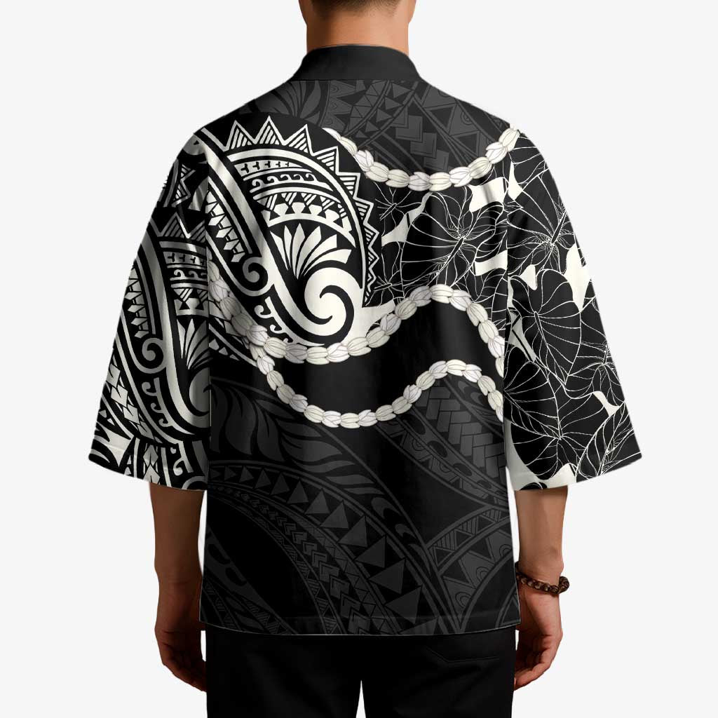Aloha Hawaii Kalo Pikake Lei Kimono Chest Tattoo Black Hawaiian Pattern