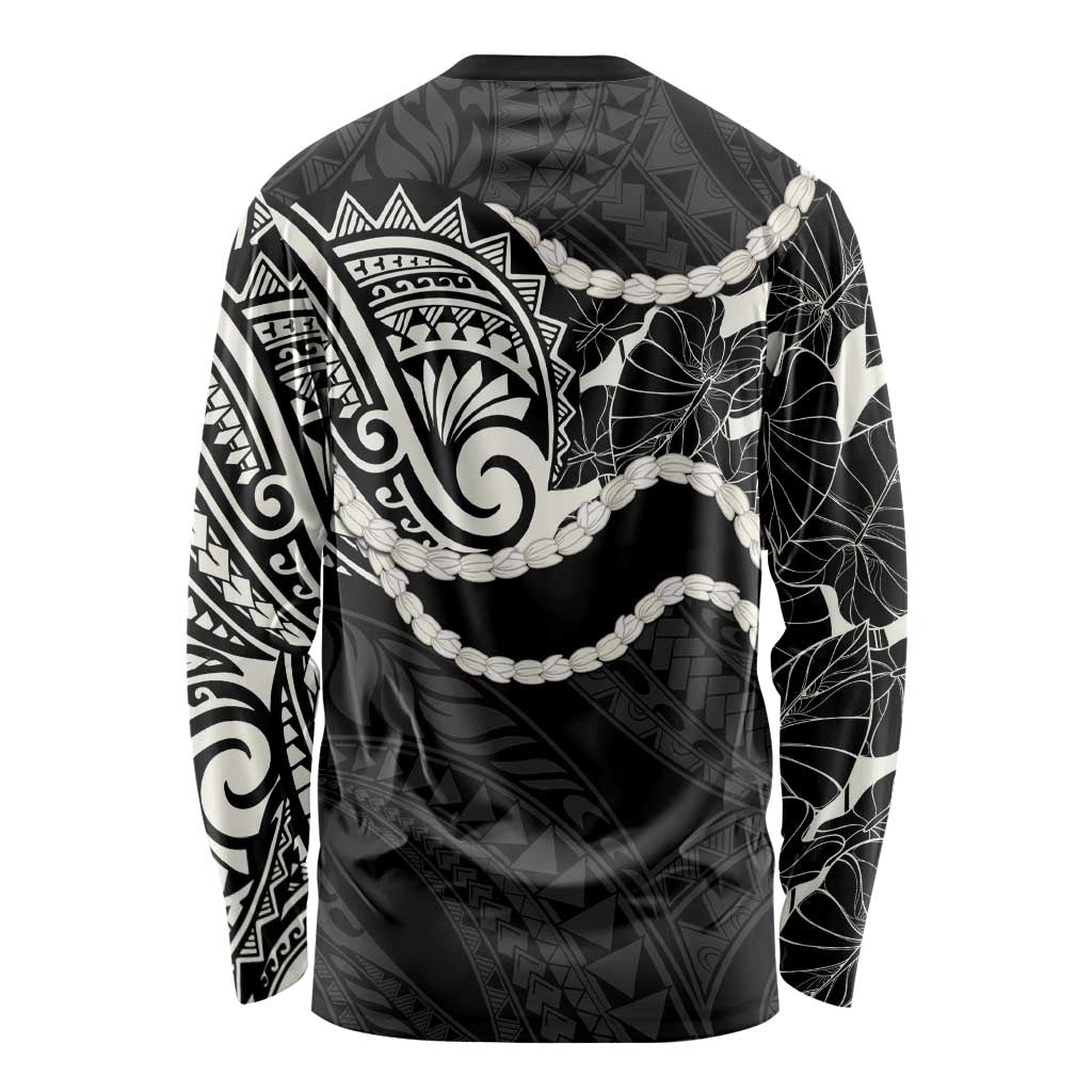 Aloha Hawaii Kalo Pikake Lei Long Sleeve Shirt Chest Tattoo Black Hawaiian Pattern