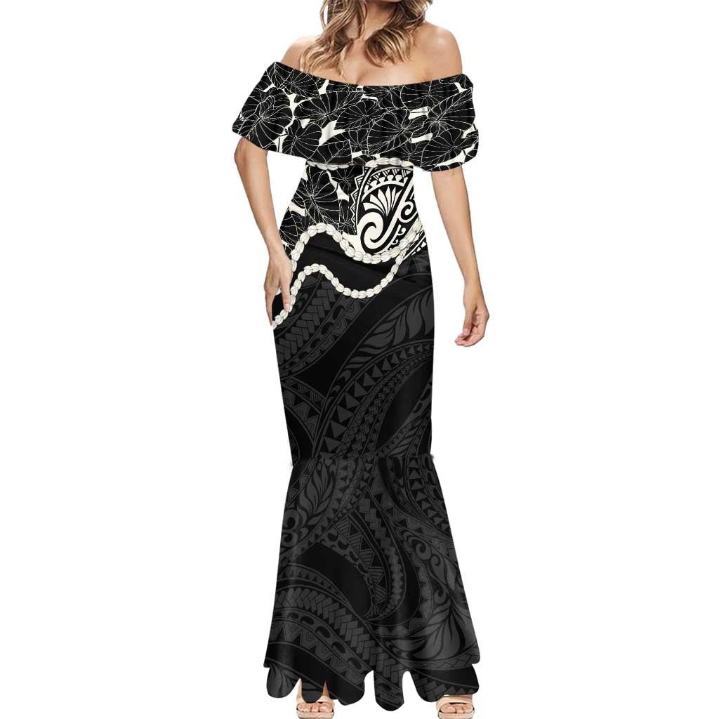Aloha Hawaii Kalo Pikake Lei Mermaid Dress Chest Tattoo Black Hawaiian Pattern