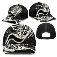 Aloha Hawaii Kalo Pikake Lei Mesh Trucker Cap Chest Tattoo Black Hawaiian Pattern