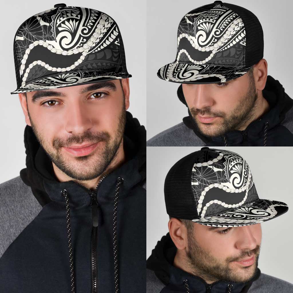 Aloha Hawaii Kalo Pikake Lei Mesh Trucker Cap Chest Tattoo Black Hawaiian Pattern