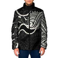 Aloha Hawaii Kalo Pikake Lei Padded Jacket Chest Tattoo Black Hawaiian Pattern