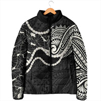 Aloha Hawaii Kalo Pikake Lei Padded Jacket Chest Tattoo Black Hawaiian Pattern