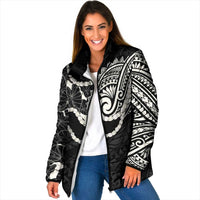 Aloha Hawaii Kalo Pikake Lei Padded Jacket Chest Tattoo Black Hawaiian Pattern
