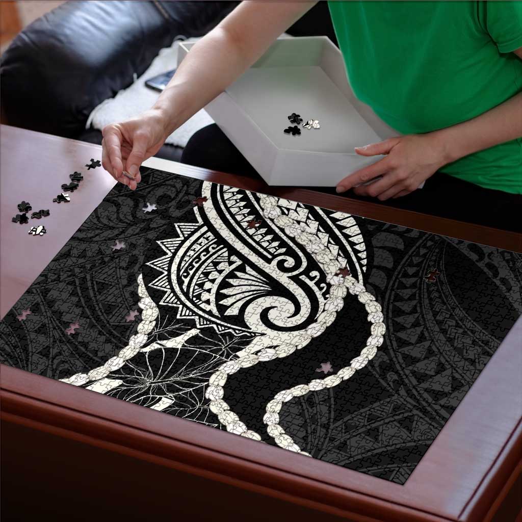 Aloha Hawaii Kalo Pikake Lei Puzzle Chest Tattoo Black Hawaiian Pattern