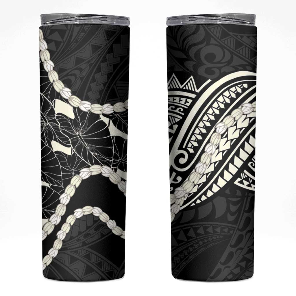 Aloha Hawaii Kalo Pikake Lei Skinny Tumbler Chest Tattoo Black Hawaiian Pattern