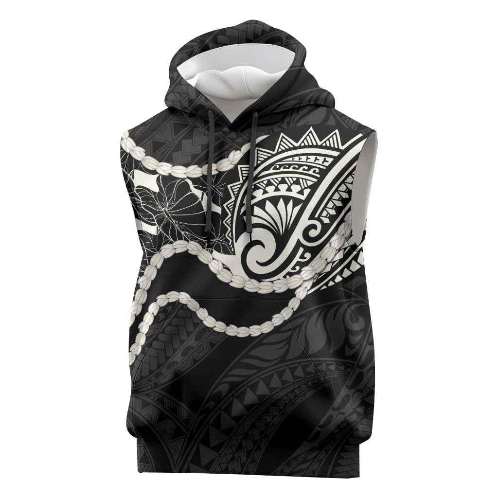 Aloha Hawaii Kalo Pikake Lei Sleeveless Hoodie Chest Tattoo Black Hawaiian Pattern