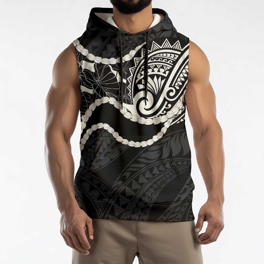 Aloha Hawaii Kalo Pikake Lei Sleeveless Hoodie Chest Tattoo Black Hawaiian Pattern
