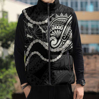Aloha Hawaii Kalo Pikake Lei Sleeveless Puffer Jacket Chest Tattoo Black Hawaiian Pattern