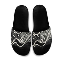 Aloha Hawaii Kalo Pikake Lei Slide Sandals Chest Tattoo Black Hawaiian Pattern
