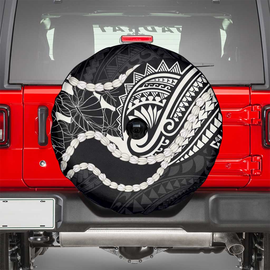 Aloha Hawaii Kalo Pikake Lei Spare Tire Cover Chest Tattoo Black Hawaiian Pattern