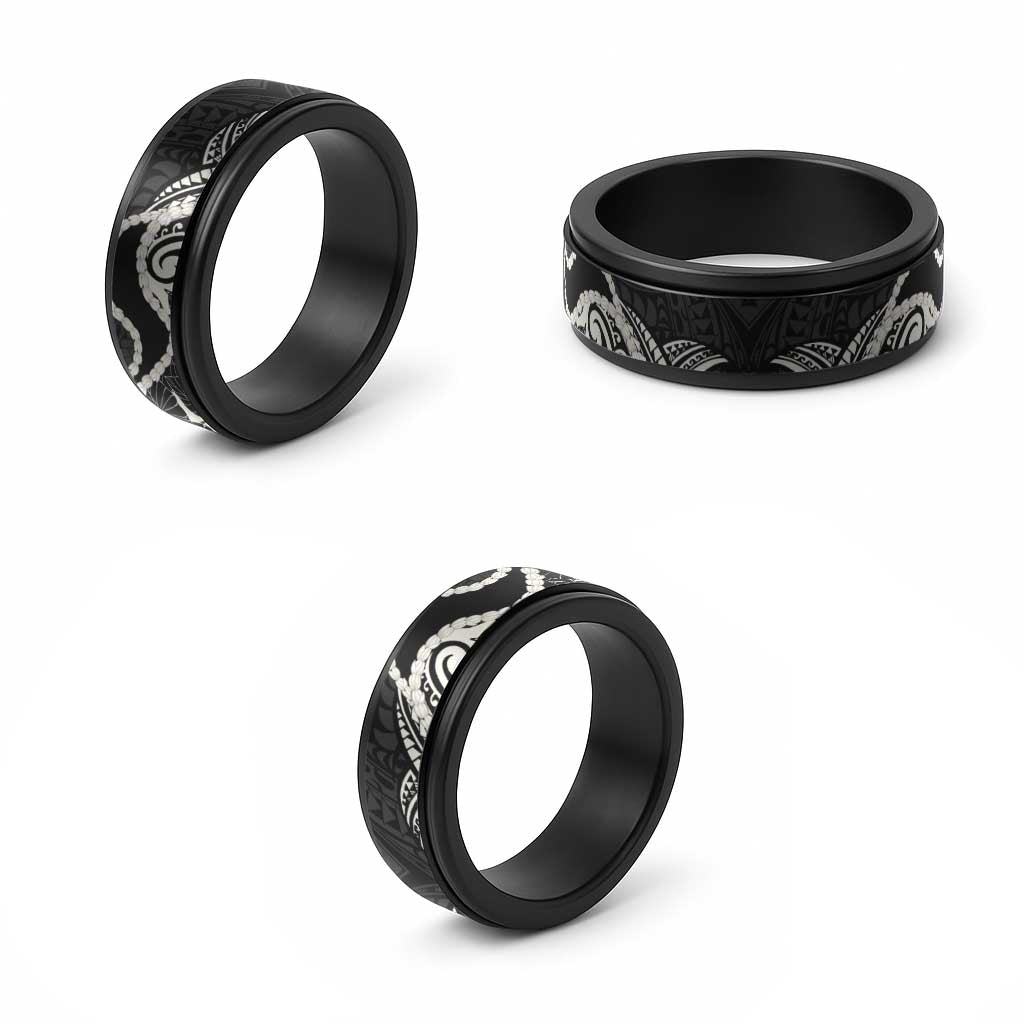Aloha Hawaii Kalo Pikake Lei Spinner Ring Chest Tattoo Black Hawaiian Pattern