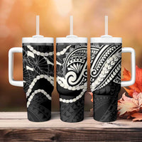 Aloha Hawaii Kalo Pikake Lei Tumbler With Handle Chest Tattoo Black Hawaiian Pattern LT14 - Polynesian Pride