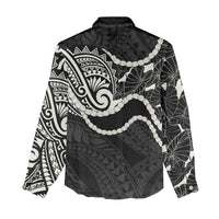 Aloha Hawaii Kalo Pikake Lei Women Casual Shirt Chest Tattoo Black Hawaiian Pattern