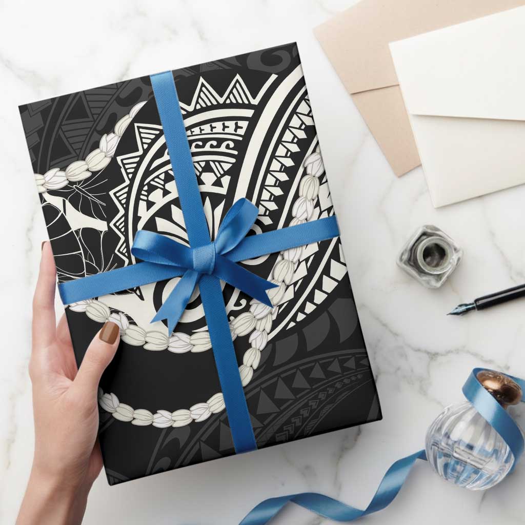 Aloha Hawaii Kalo Pikake Lei Wrapping Paper Chest Tattoo Black Hawaiian Pattern