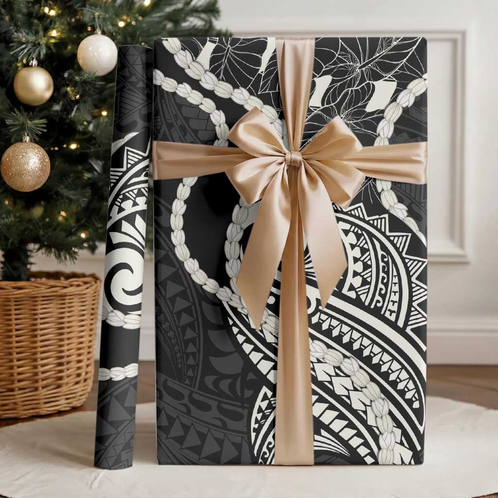 Aloha Hawaii Kalo Pikake Lei Wrapping Paper Chest Tattoo Black Hawaiian Pattern