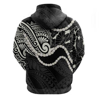 Aloha Hawaii Kalo Pikake Lei Zip Hoodie Chest Tattoo Black Hawaiian Pattern
