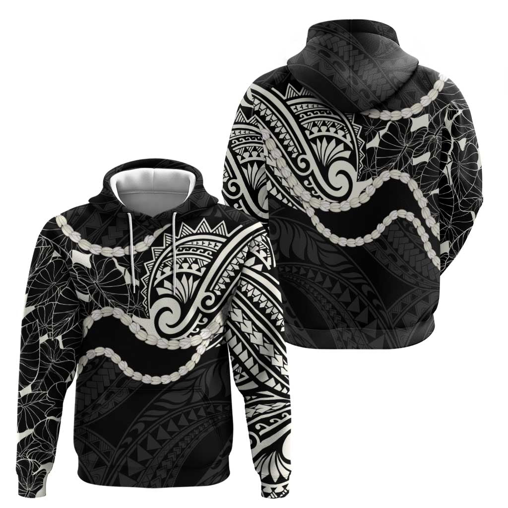Aloha Hawaii Kalo Pikake Lei Zip Hoodie Chest Tattoo Black Hawaiian Pattern