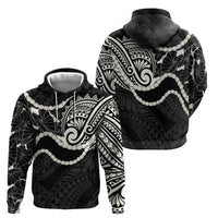 Aloha Hawaii Kalo Pikake Lei Zip Hoodie Chest Tattoo Black Hawaiian Pattern