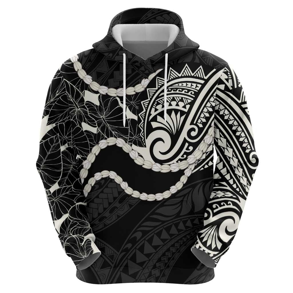 Aloha Hawaii Kalo Pikake Lei Zip Hoodie Chest Tattoo Black Hawaiian Pattern