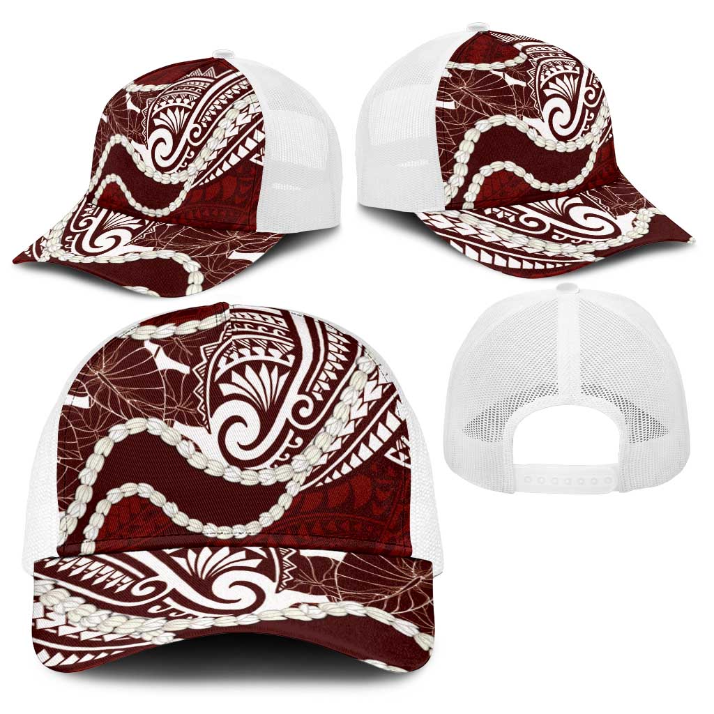 Aloha Hawaii Kalo Pikake Lei Baseball Net Cap Chest Tattoo Oxblood Hawaiian Pattern