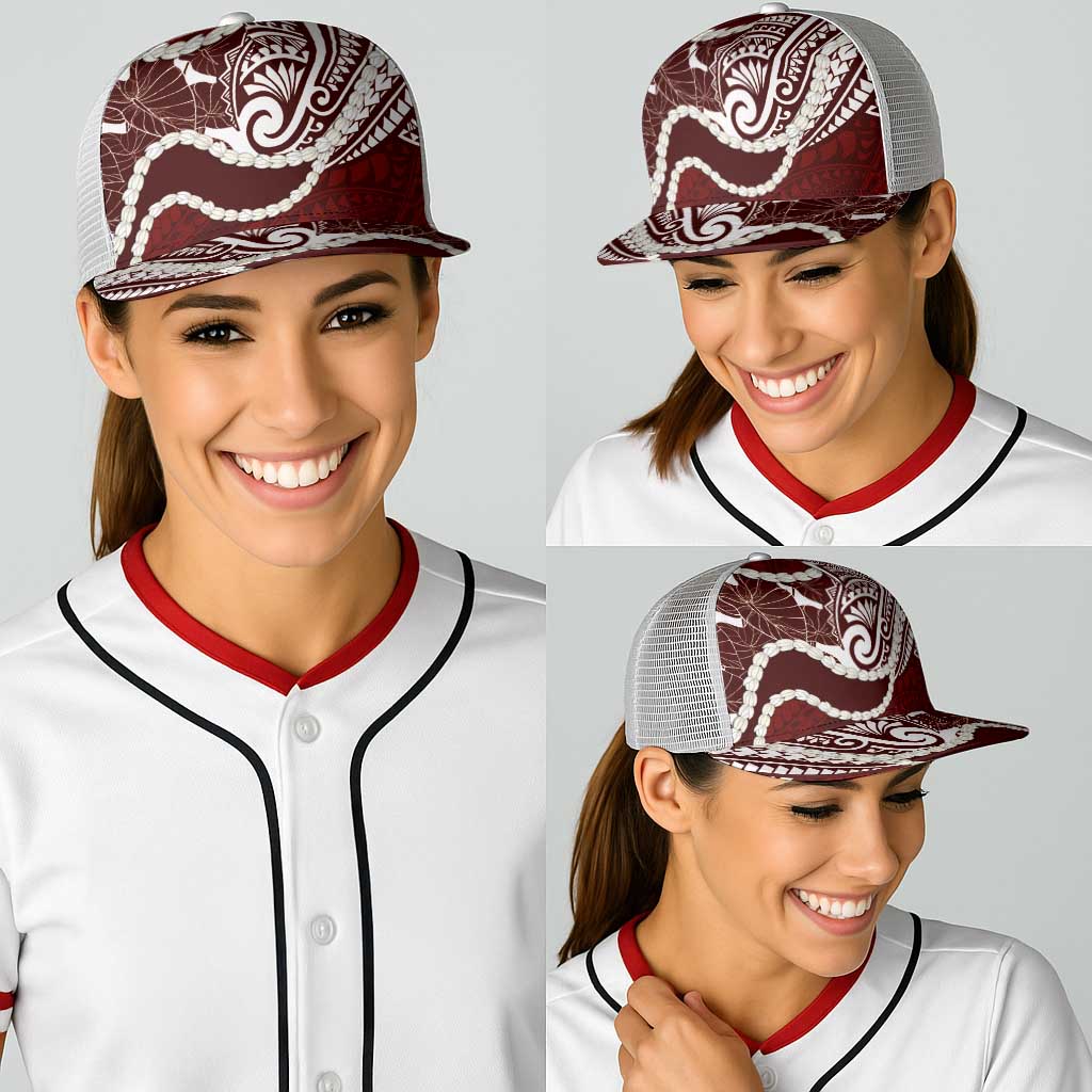 Aloha Hawaii Kalo Pikake Lei Baseball Net Cap Chest Tattoo Oxblood Hawaiian Pattern