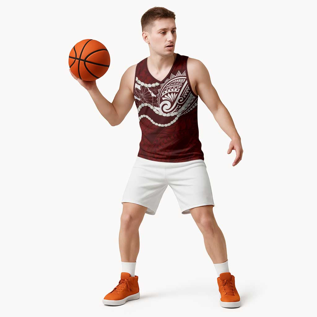 Aloha Hawaii Kalo Pikake Lei Basketball Jersey Chest Tattoo Oxblood Hawaiian Pattern