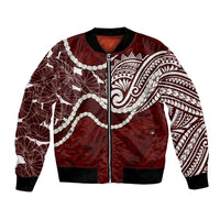 Aloha Hawaii Kalo Pikake Lei Bomber Jacket Chest Tattoo Oxblood Hawaiian Pattern
