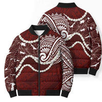 Aloha Hawaii Kalo Pikake Lei Bomber Puffer Jacket Chest Tattoo Oxblood Hawaiian Pattern