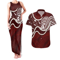 Aloha Hawaii Kalo Pikake Lei Couples Matching Tank Maxi Dress and Hawaiian Shirt Chest Tattoo Oxblood Hawaiian Pattern LT14 Oxblood - Polynesian Pride