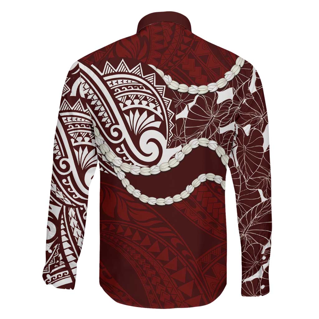 Aloha Hawaii Kalo Pikake Lei Family Matching Long Sleeve Bodycon Dress and Hawaiian Shirt Chest Tattoo Oxblood Hawaiian Pattern LT14 - Polynesian Pride