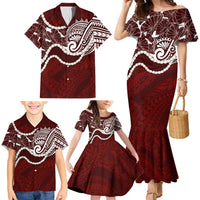 Aloha Hawaii Kalo Pikake Lei Family Matching Mermaid Dress and Hawaiian Shirt Chest Tattoo Oxblood Hawaiian Pattern LT14 - Polynesian Pride